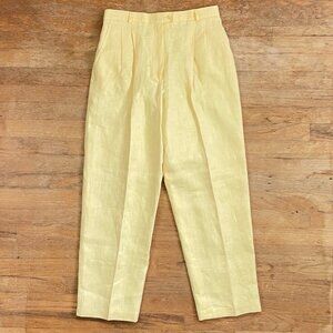 Vintage High Waist Linen Pants Size Large 12P 30" Waist Yellow Double Pleated  H